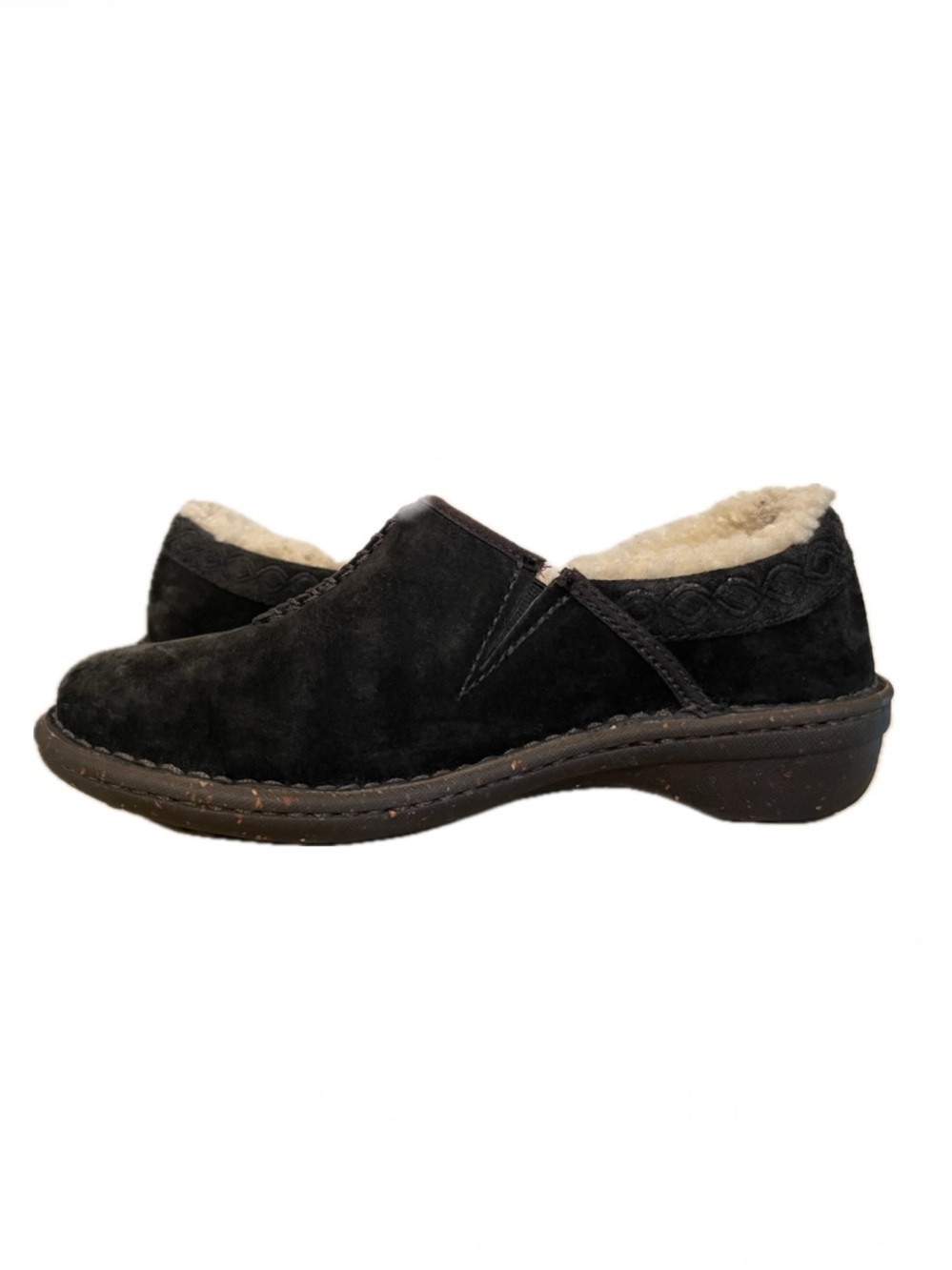 UGG Bettey Black Leather Suede Clog Shoe Slipper, 6.5/7